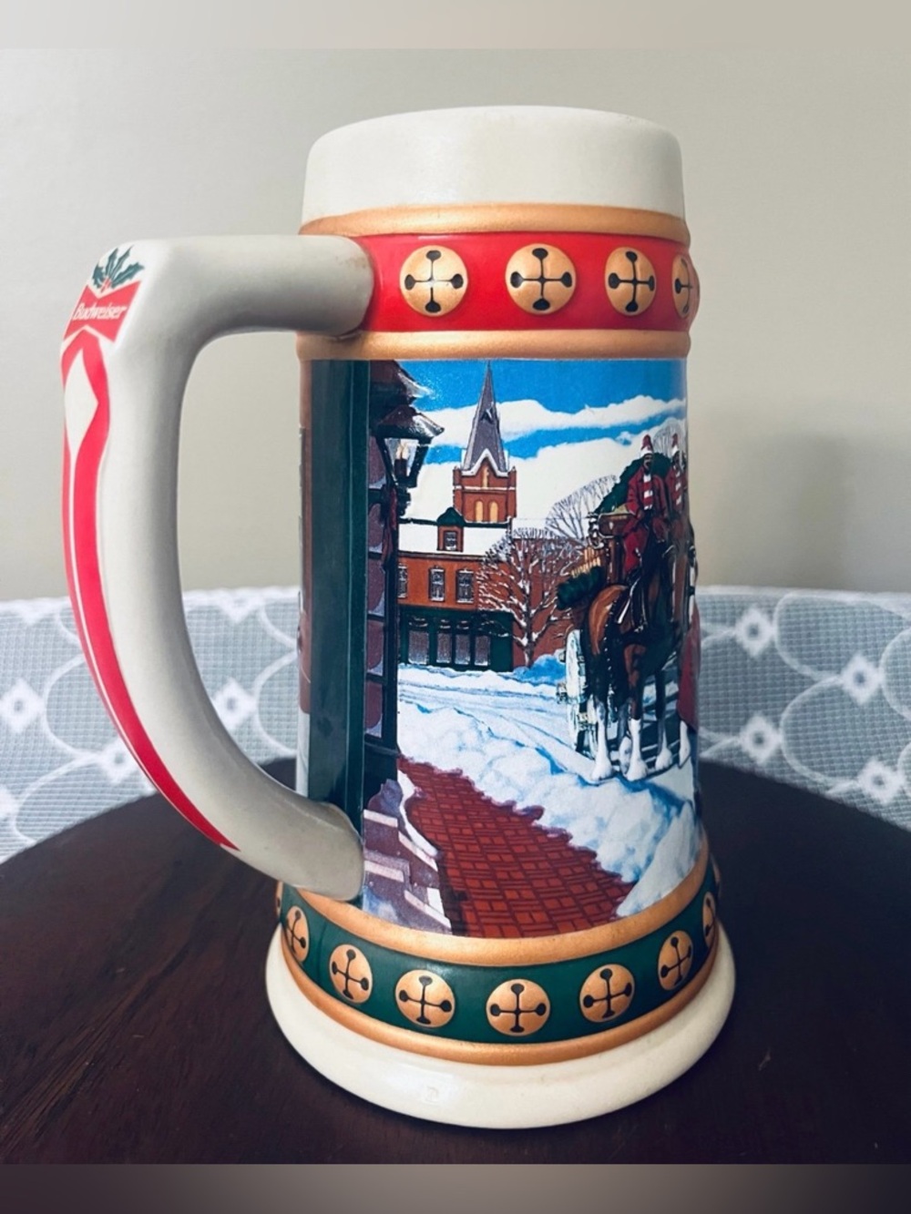 1993 Budweiser Holiday Collector Beer Stein Hometown Holiday / Art by Bud Kemper